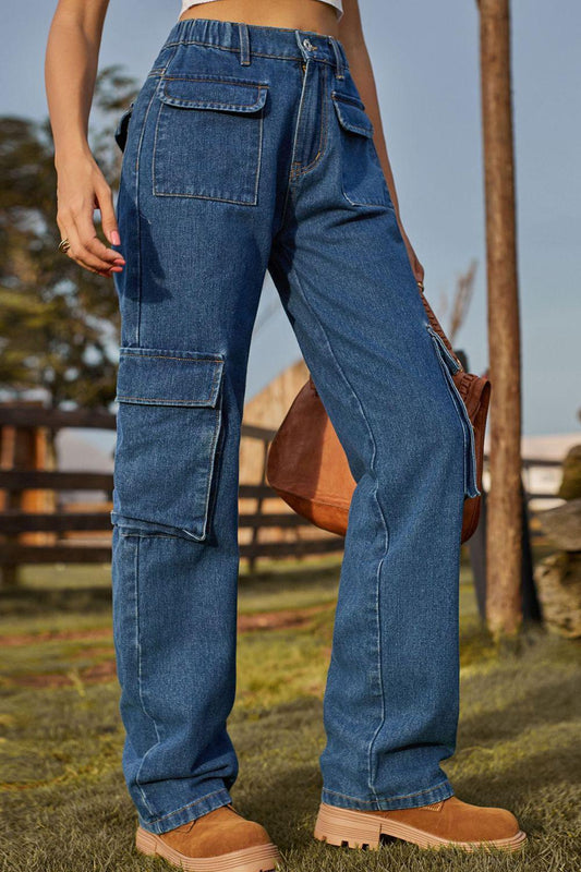 Loose Fit Long Jeans with Pockets BLUE ZONE PLANET