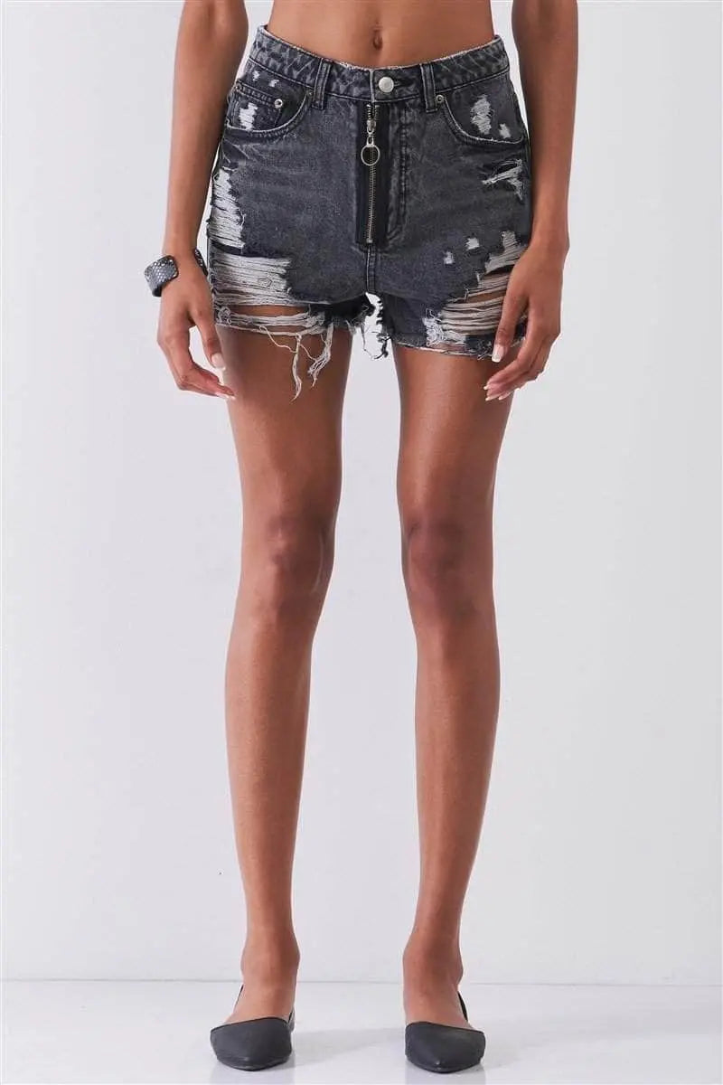 Love or Hate Distressed Denim Shorts Blue Zone Planet