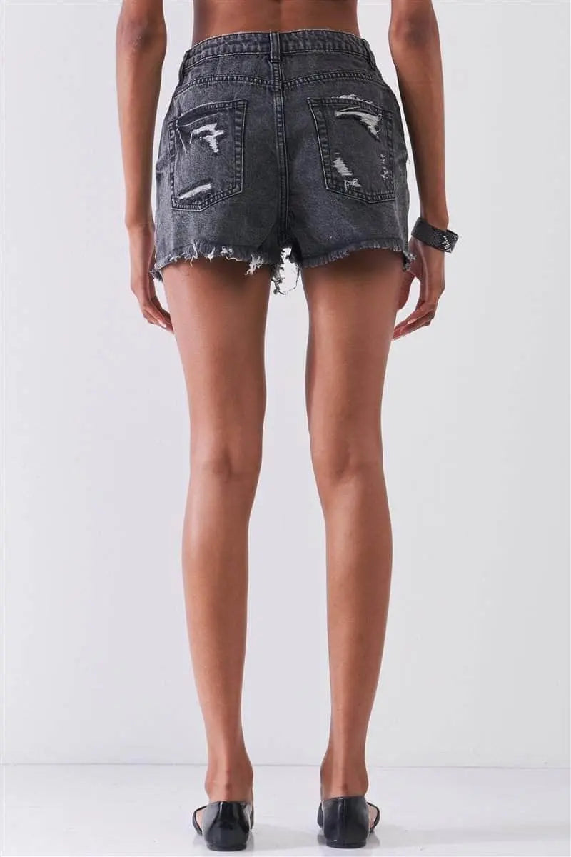 Love or Hate Distressed Denim Shorts Blue Zone Planet