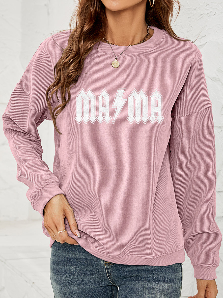 MAMA Graphic Dropped Shoulder Sweatshirt BLUE ZONE PLANET