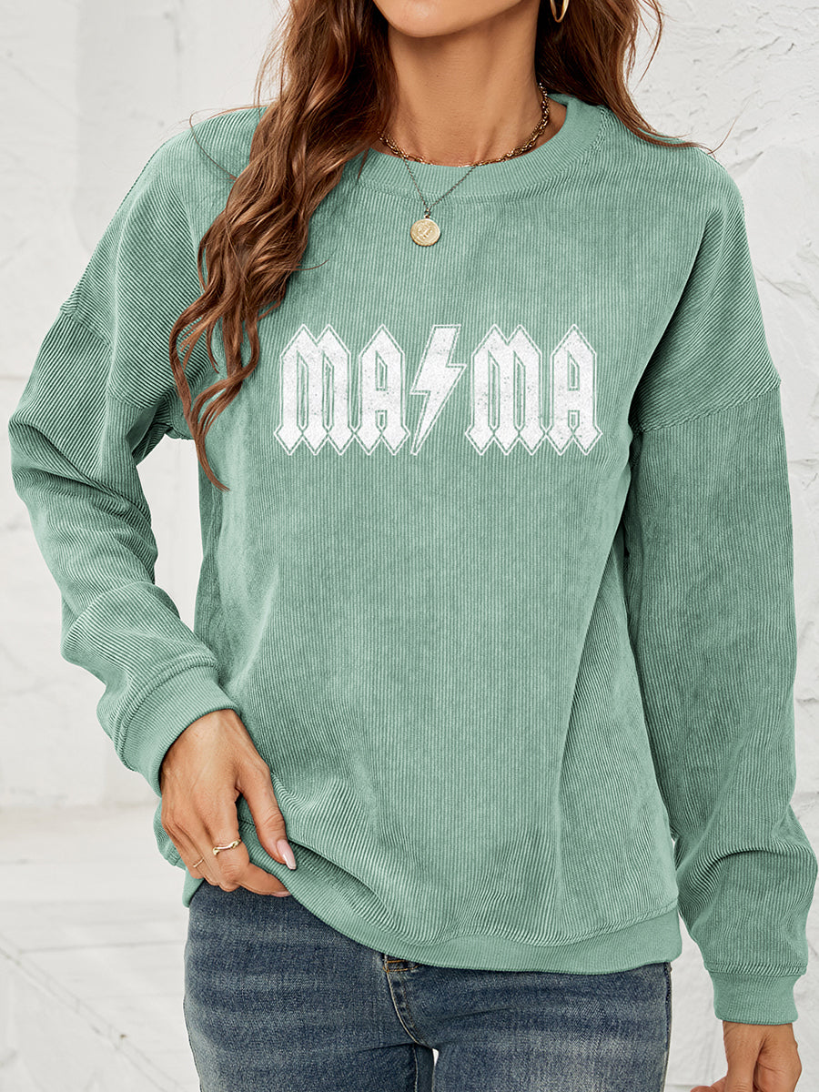 MAMA Graphic Dropped Shoulder Sweatshirt BLUE ZONE PLANET