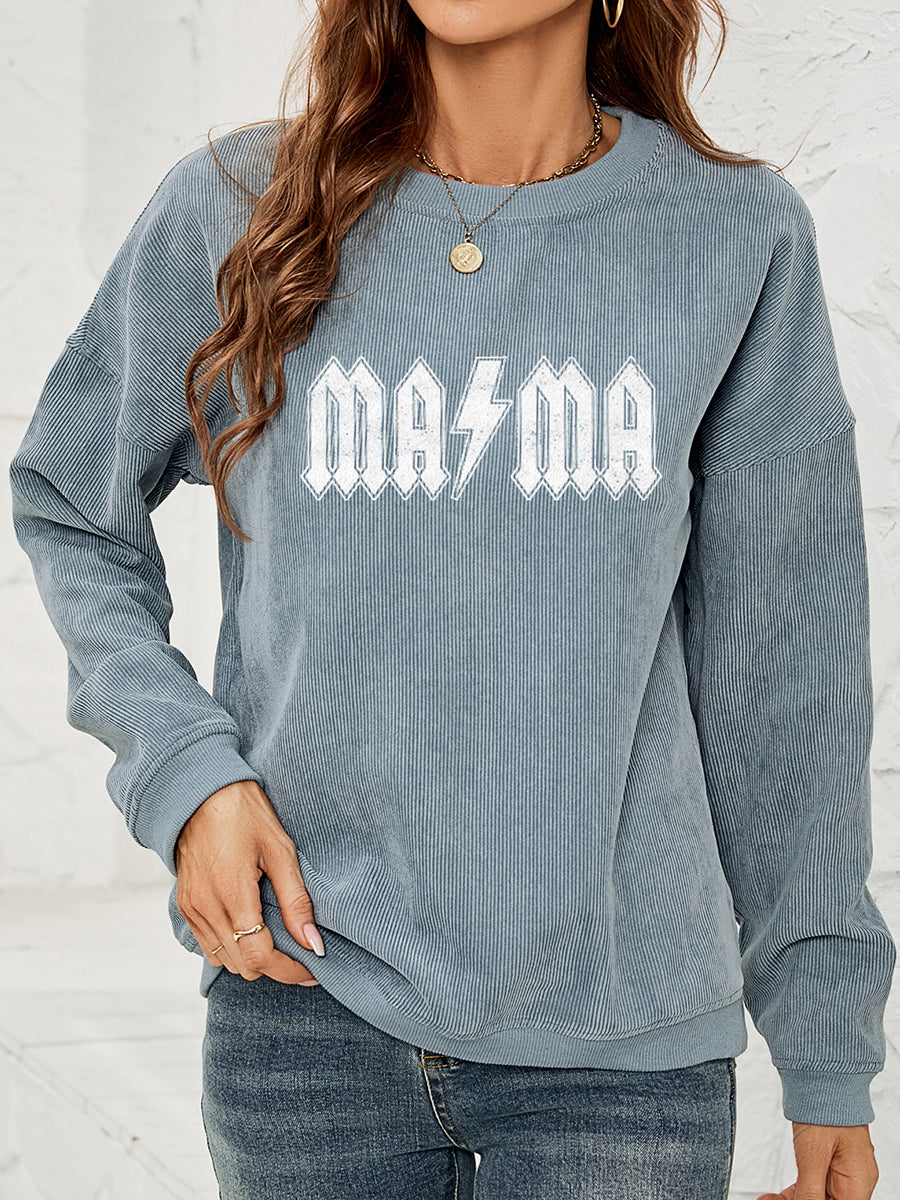 MAMA Graphic Dropped Shoulder Sweatshirt BLUE ZONE PLANET