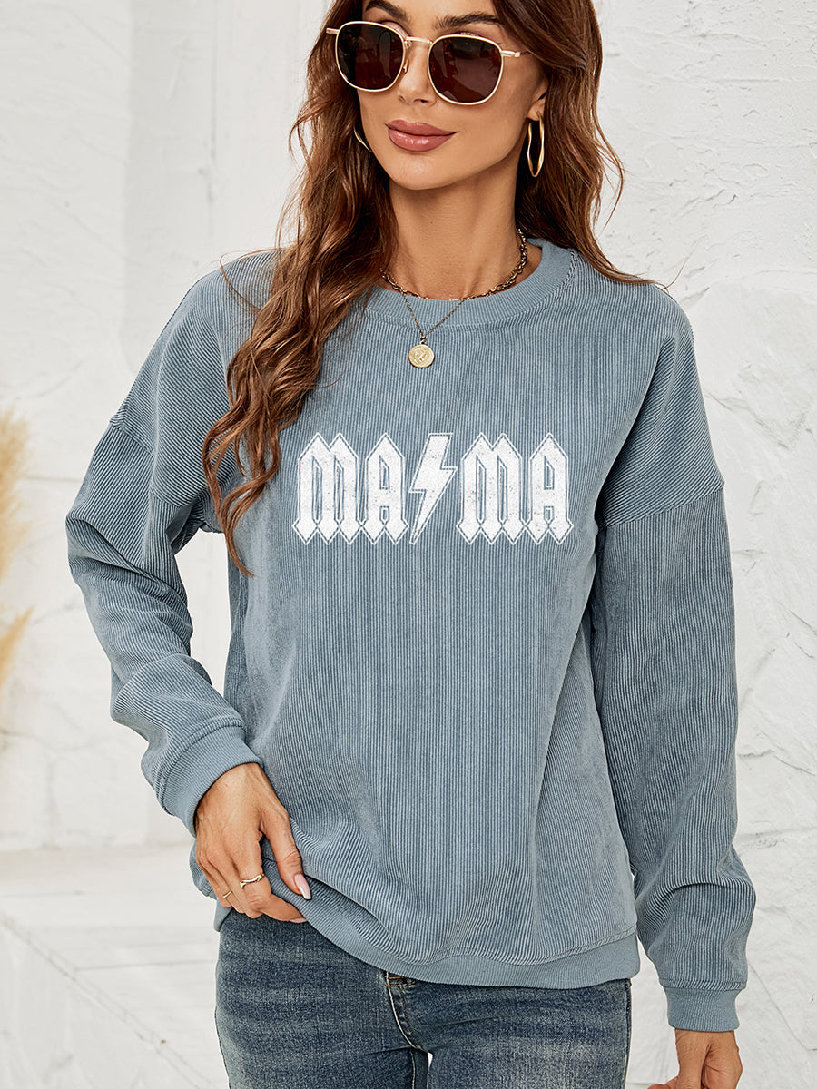 MAMA Graphic Dropped Shoulder Sweatshirt BLUE ZONE PLANET