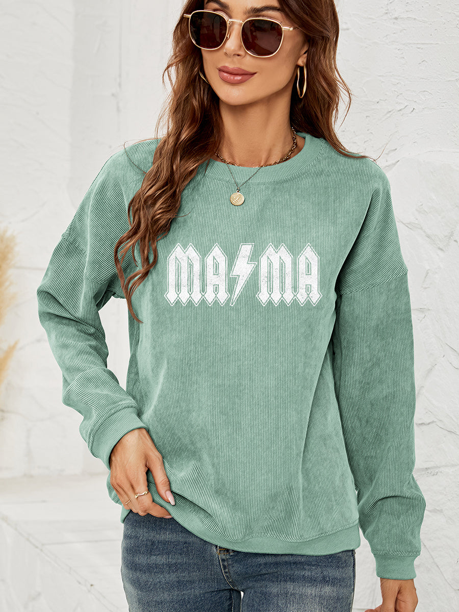 MAMA Graphic Dropped Shoulder Sweatshirt BLUE ZONE PLANET