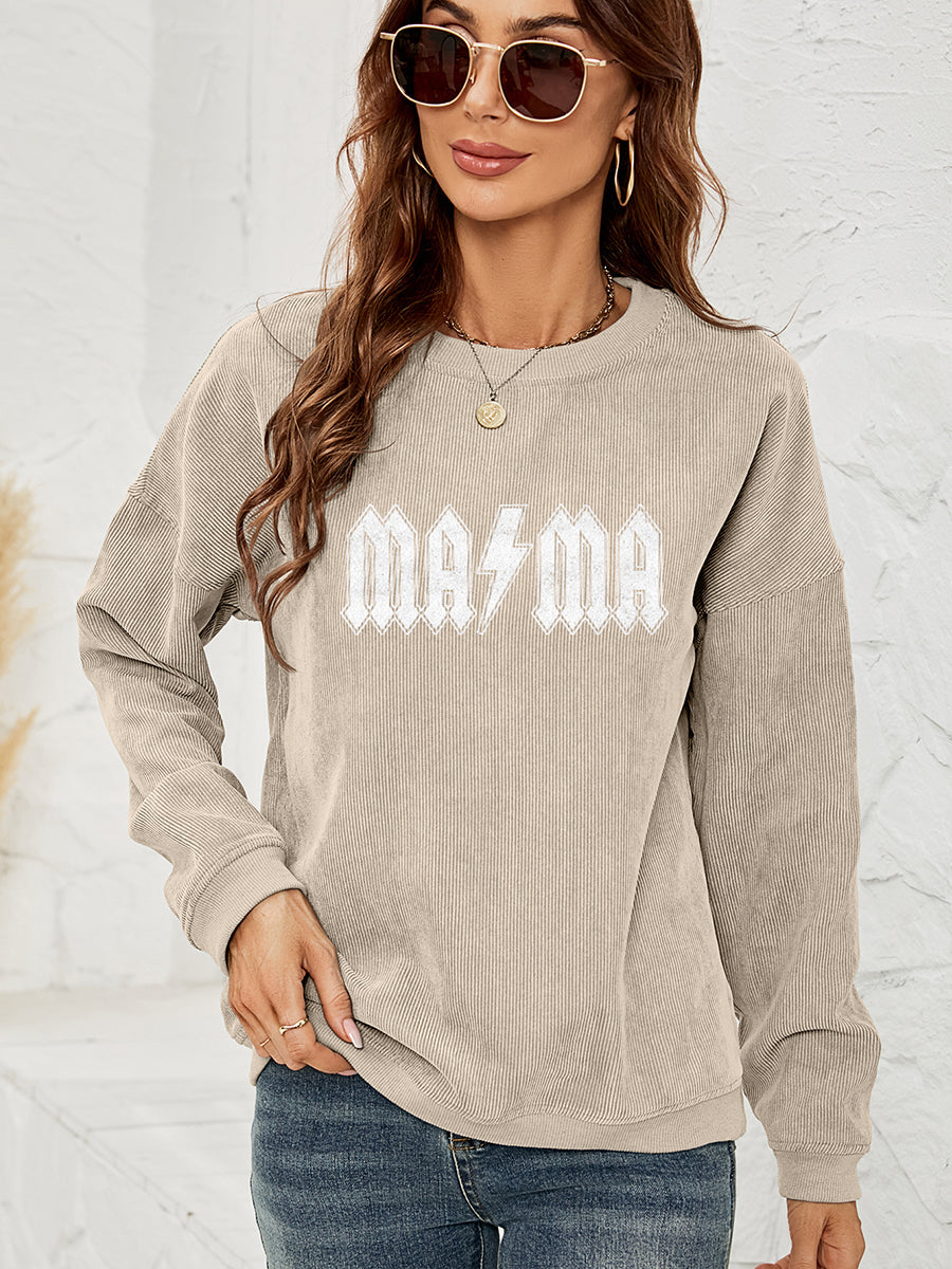 MAMA Graphic Dropped Shoulder Sweatshirt BLUE ZONE PLANET