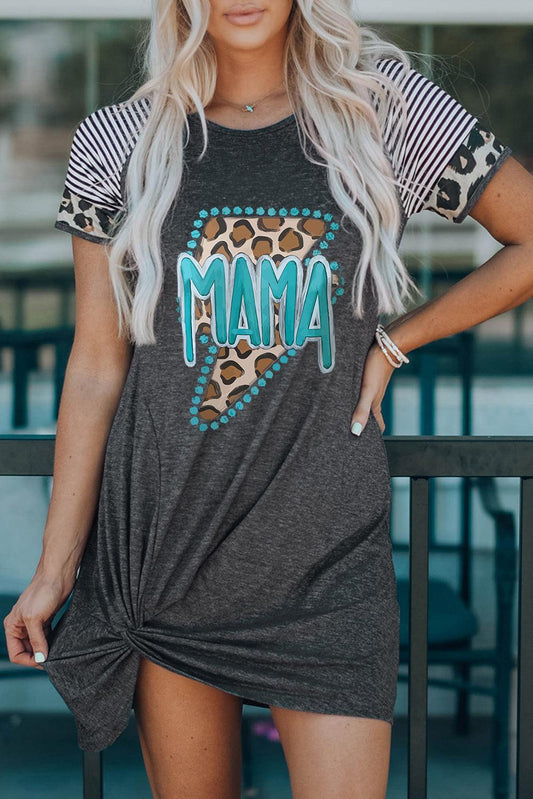 MAMA Leopard Graphic Raglan Sleeve Twisted Dress-TOPS / DRESSES-[Adult]-[Female]-Mid Gray-S-2022 Online Blue Zone Planet