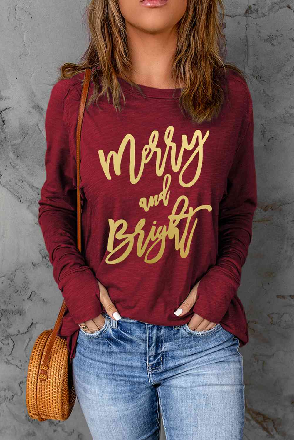 MERRY AND BRIGHT Graphic Long Sleeve T-Shirt BLUE ZONE PLANET