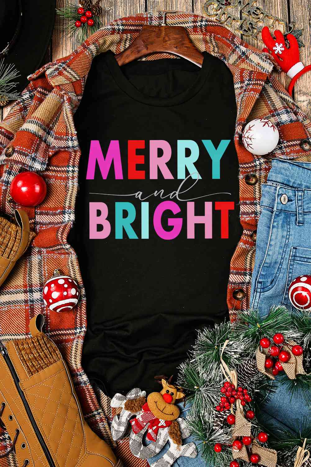 MERRY AND BRIGHT Graphic Short Sleeve T-Shirt BLUE ZONE PLANET