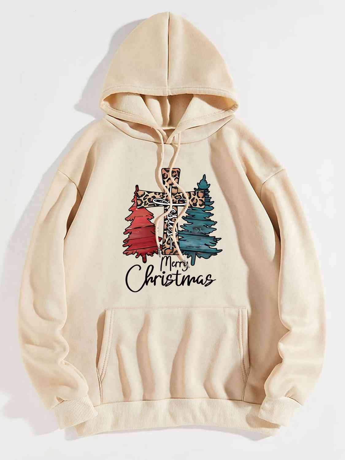 MERRY CHRISTMAS Graphic Drawstring Hoodie BLUE ZONE PLANET