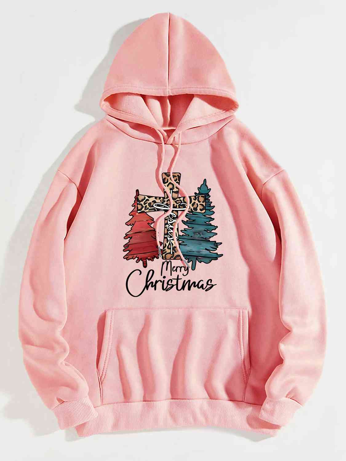 MERRY CHRISTMAS Graphic Drawstring Hoodie BLUE ZONE PLANET