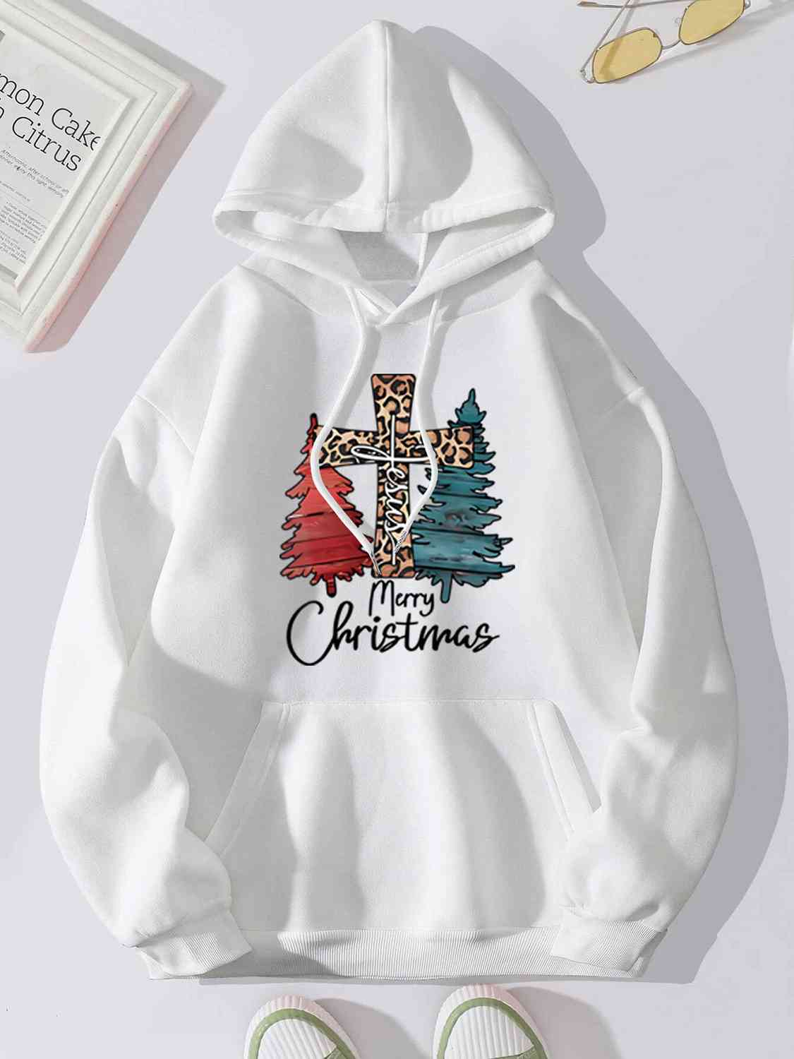 MERRY CHRISTMAS Graphic Drawstring Hoodie BLUE ZONE PLANET