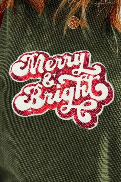 MERRY & BRIGHT Sequin Waffle-Knit T-Shirt BLUE ZONE PLANET