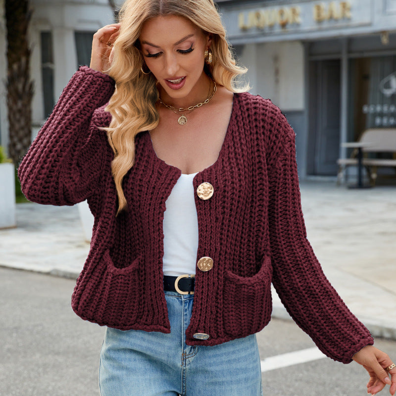 Chic Cozy Knit Button-Up Cardigan-TOPS / DRESSES-[Adult]-[Female]-Wine Red-S-2022 Online Blue Zone Planet