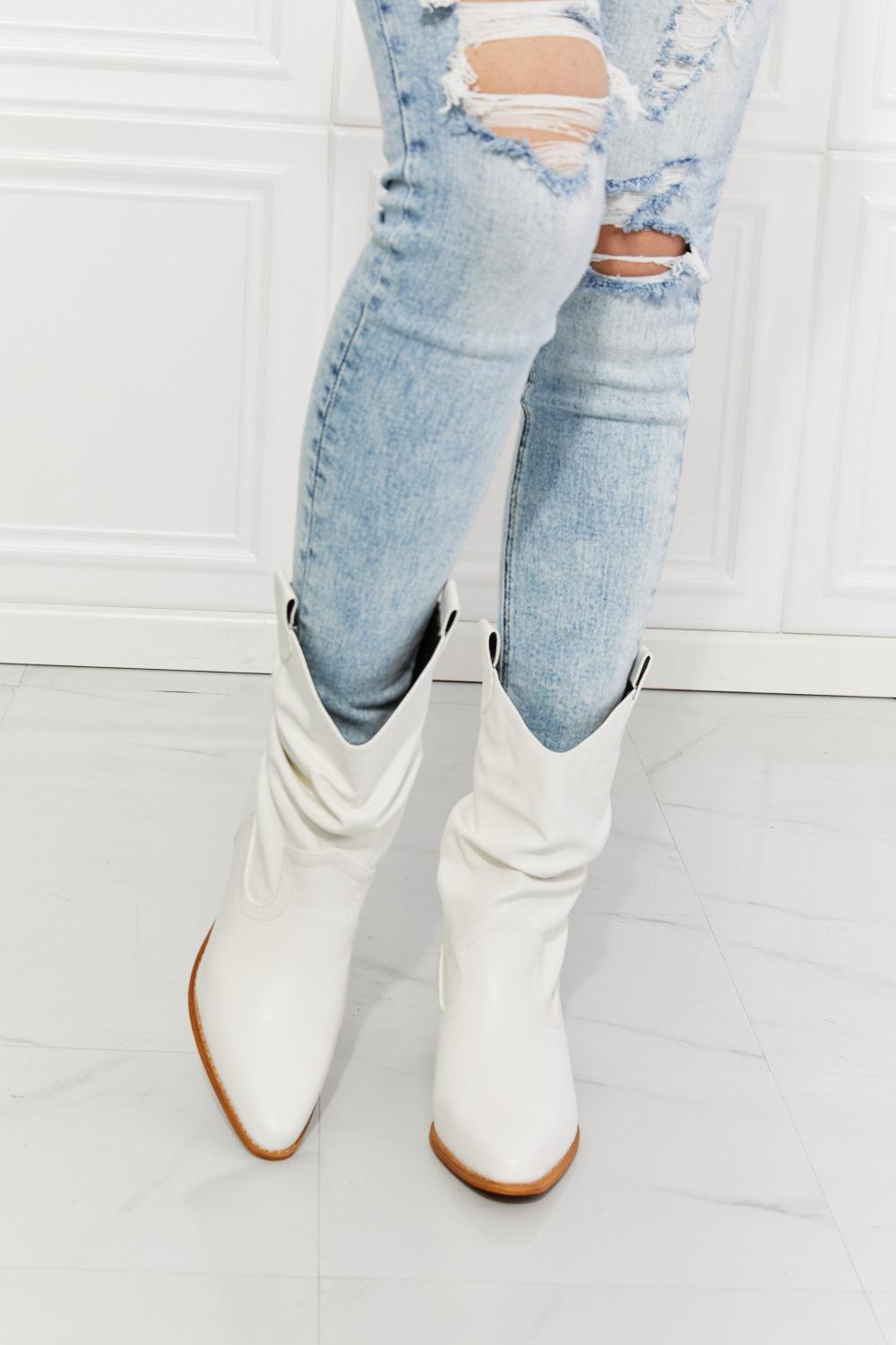 MMShoes Better in Texas Scrunch Cowboy Boots in White BLUE ZONE PLANET