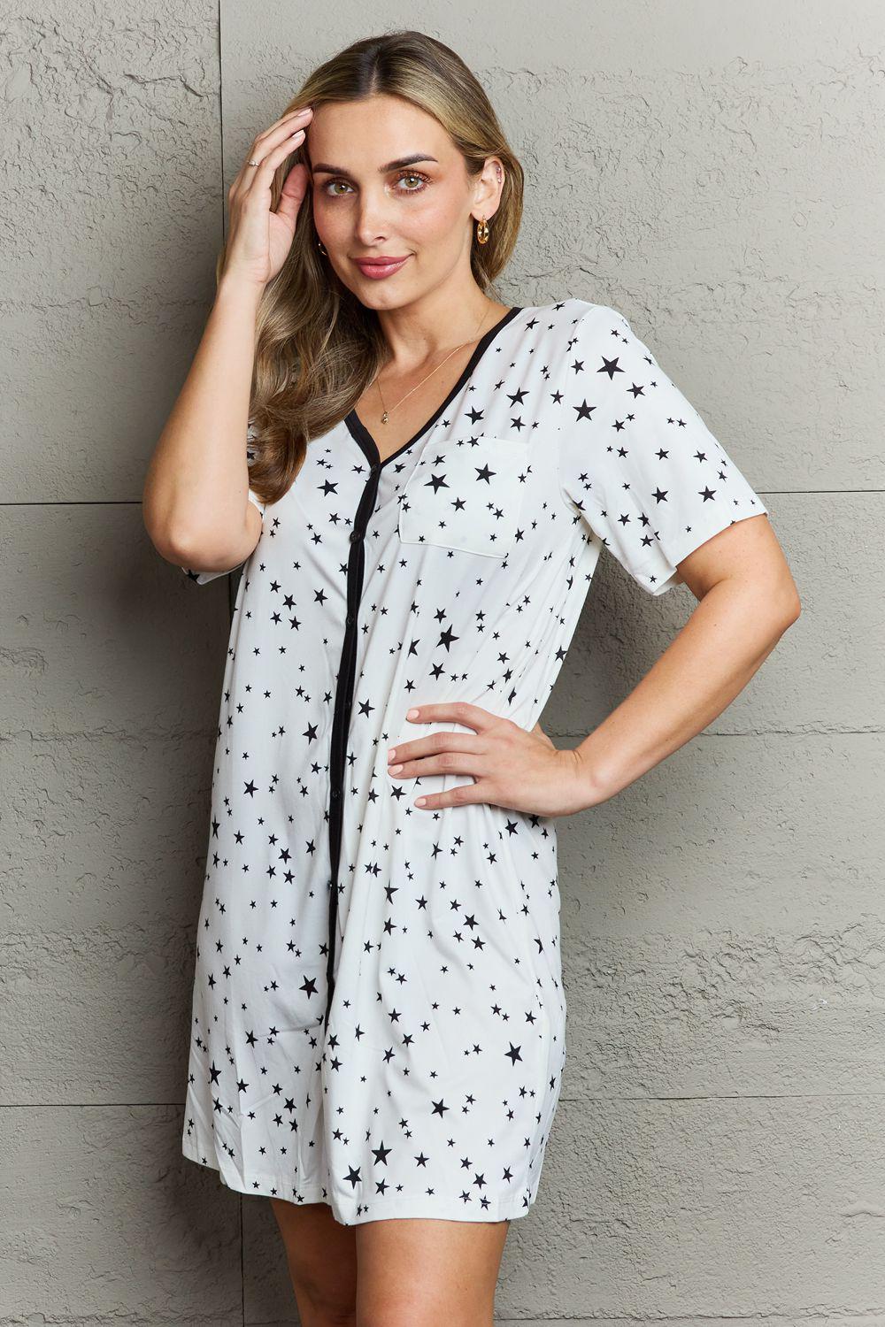 MOON NITE Quilted Quivers Button Down Sleepwear Dress BLUE ZONE PLANET