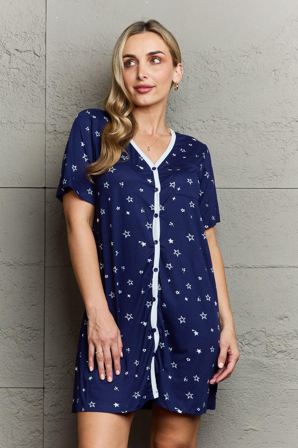 MOON NITE Quilted Quivers Button Down Sleepwear Dress BLUE ZONE PLANET