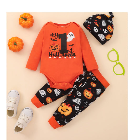 MY FIRST HALLOWEEN Graphic Bodysuit and Printed Long Pants Set-TODDLER-[Adult]-[Female]-Pumpkin-9-12M-2022 Online Blue Zone Planet