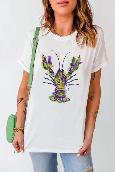 Mardi Gras Lobster Round Neck T-Shirt BLUE ZONE PLANET