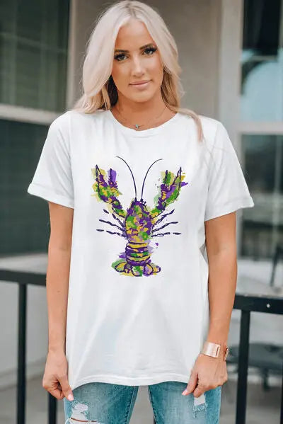 Mardi Gras Lobster Round Neck T-Shirt BLUE ZONE PLANET