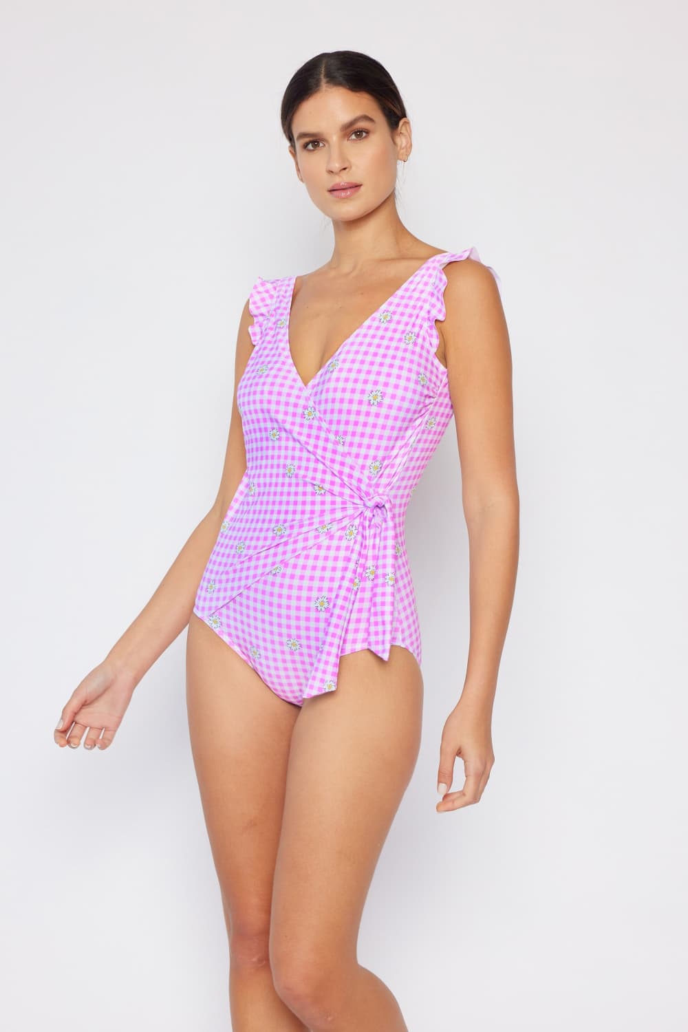 Marina West Swim Full Size Float On Ruffle Faux Wrap One-Piece in Carnation Pink BLUE ZONE PLANET