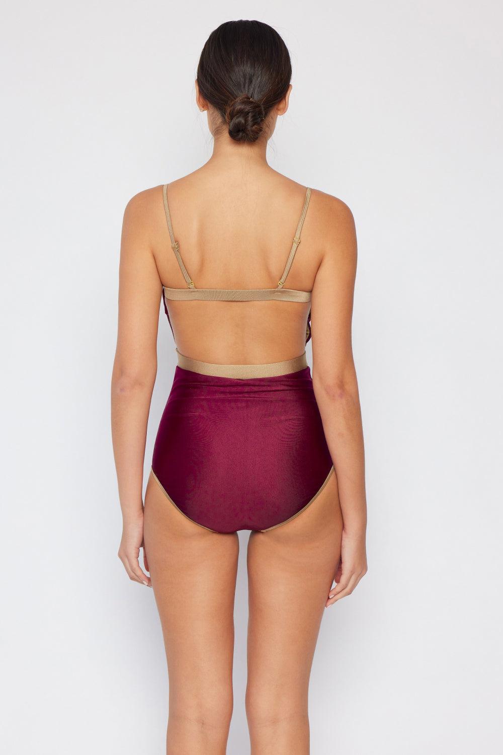 Marina West Swim Wave Break Contrast Trim One-Piece in Wine BLUE ZONE PLANET