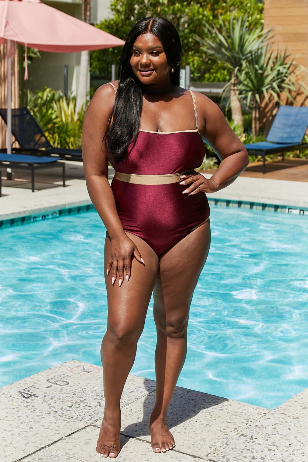 Marina West Swim Wave Break Contrast Trim One-Piece in Wine BLUE ZONE PLANET