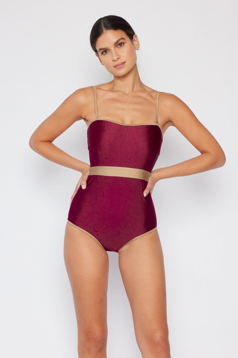 Marina West Swim Wave Break Contrast Trim One-Piece in Wine BLUE ZONE PLANET