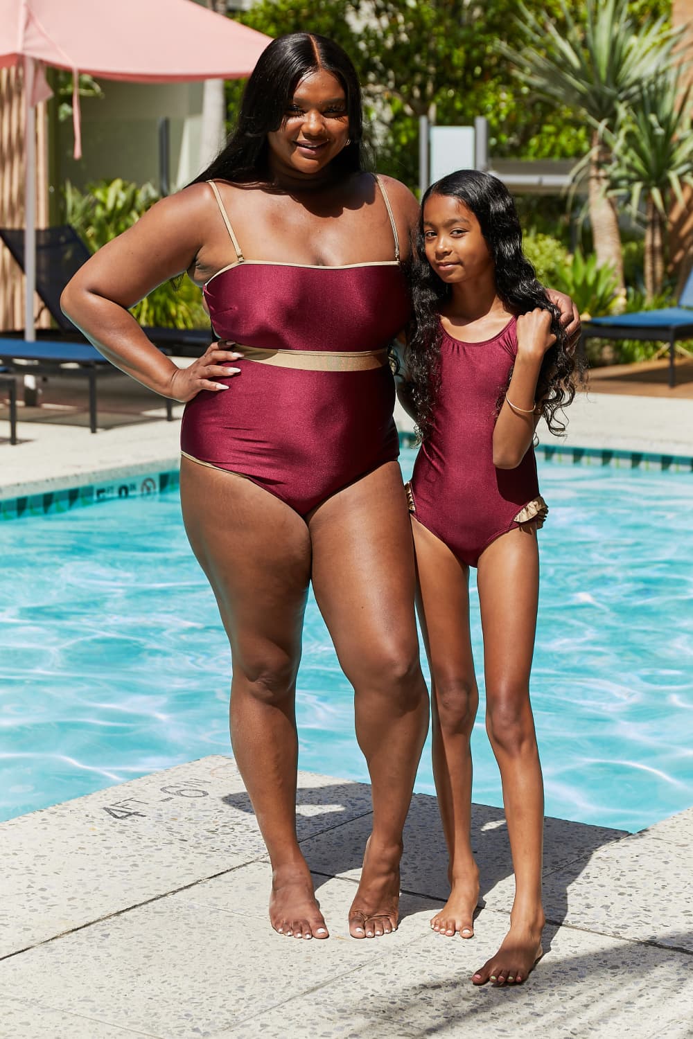 Marina West Swim Wave Break Contrast Trim One-Piece in Wine BLUE ZONE PLANET