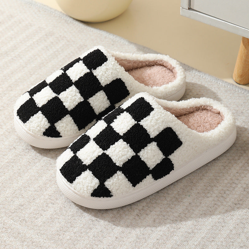 Colorful plaid pattern unisex home winter wool slippers-[Adult]-[Female]-Black-36/37-2022 Online Blue Zone Planet