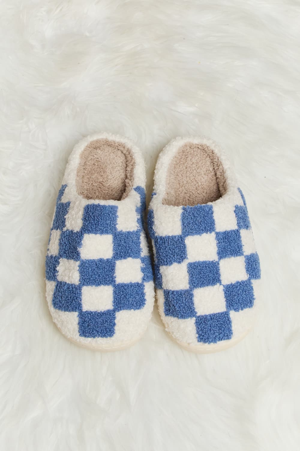 Melody Checkered Plush Slide Slippers BLUE ZONE PLANET