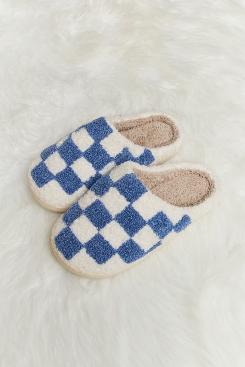 Melody Checkered Plush Slide Slippers BLUE ZONE PLANET