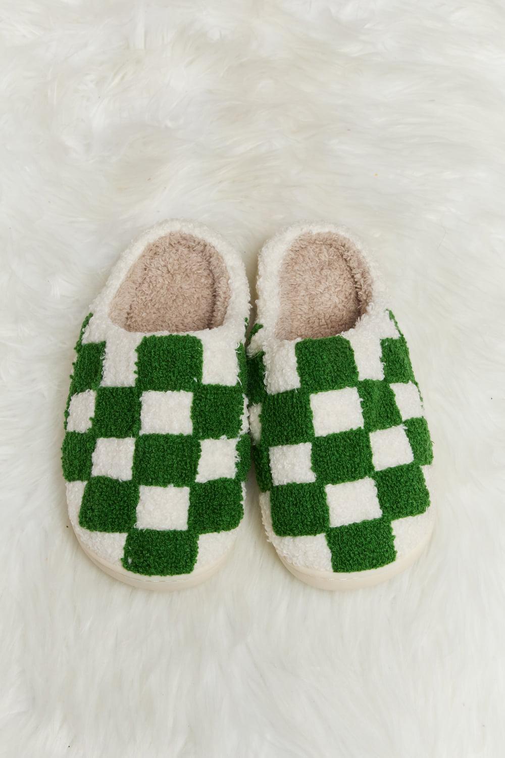 Melody Checkered Print Plush Slide Slippers BLUE ZONE PLANET