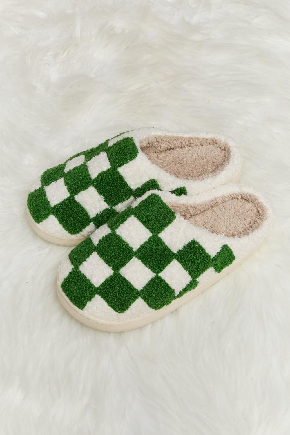 Melody Checkered Print Plush Slide Slippers BLUE ZONE PLANET