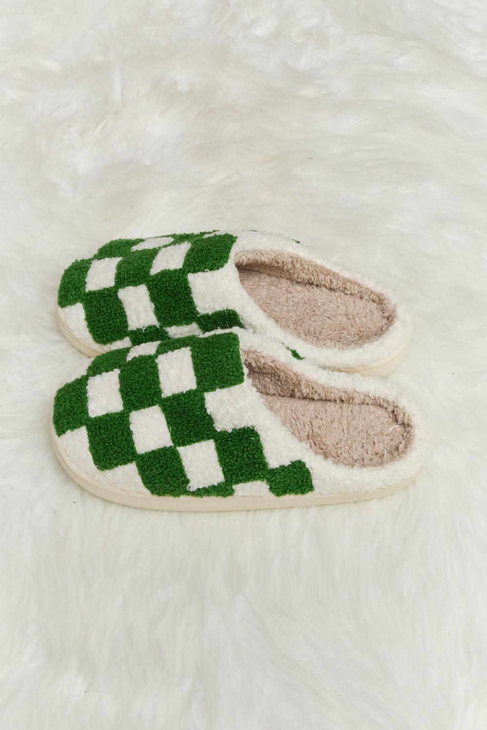 Melody Checkered Print Plush Slide Slippers BLUE ZONE PLANET