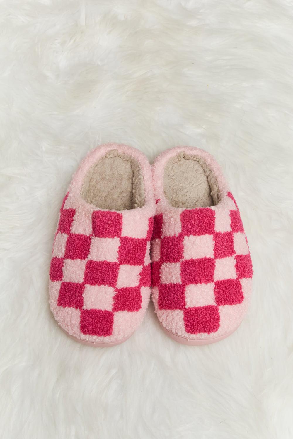 Melody Checkered Print Plush Slide Slippers BLUE ZONE PLANET