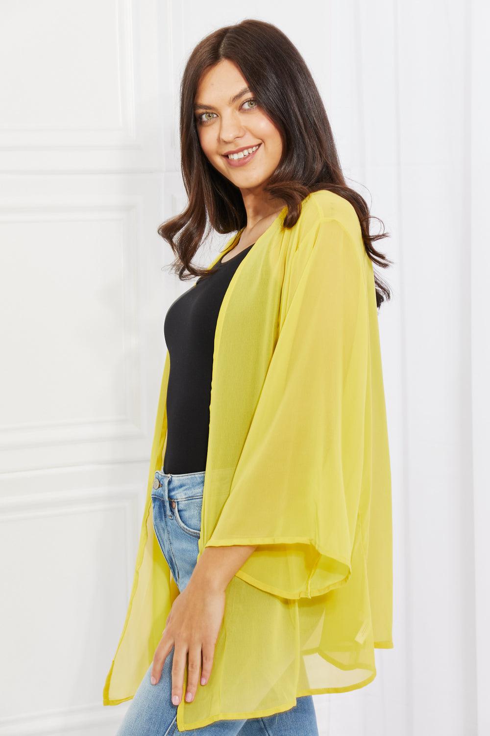 Melody Just Breathe Full Size Chiffon Kimono in Yellow BLUE ZONE PLANET