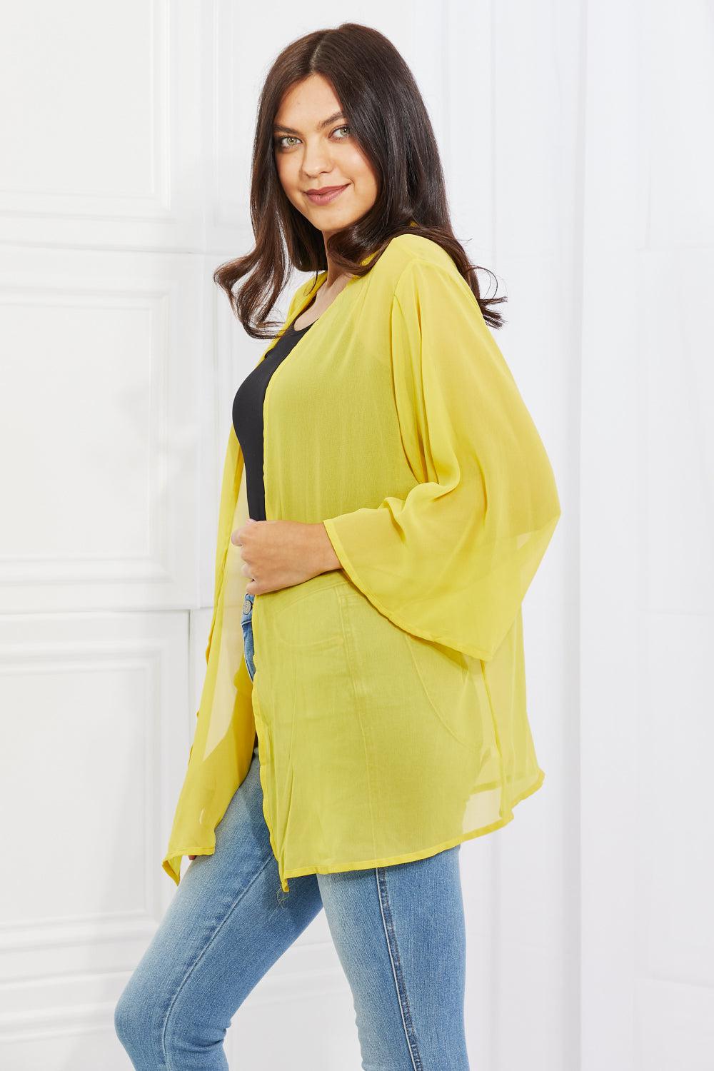 Melody Just Breathe Full Size Chiffon Kimono in Yellow BLUE ZONE PLANET