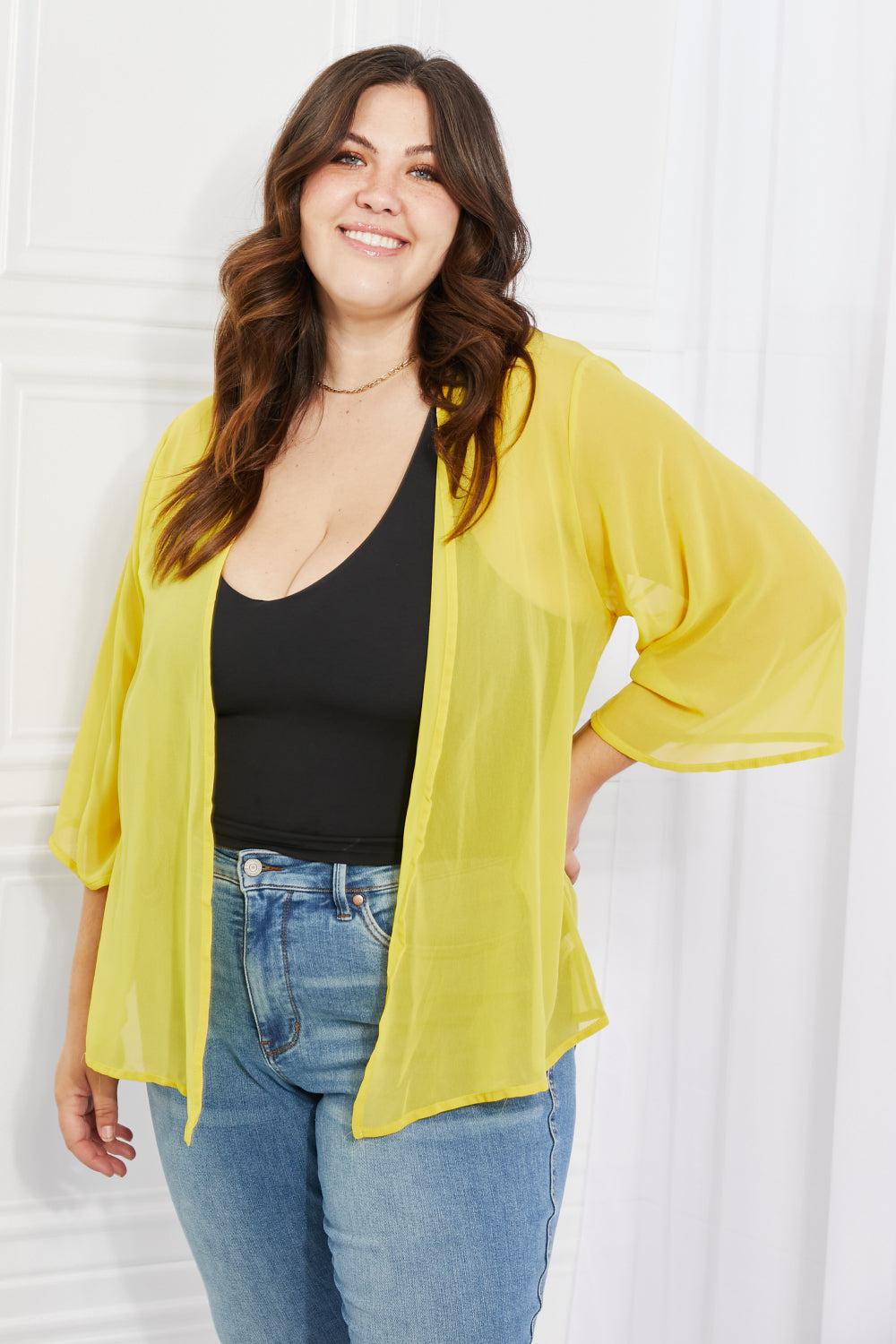 Melody Just Breathe Full Size Chiffon Kimono in Yellow BLUE ZONE PLANET