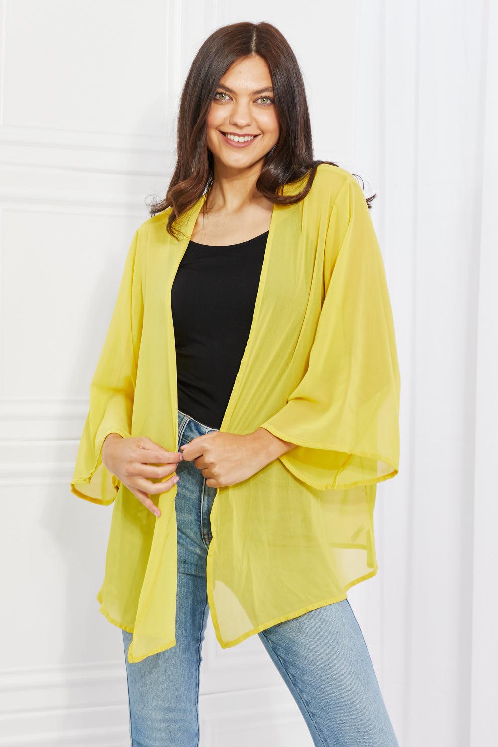 Melody Just Breathe Full Size Chiffon Kimono in Yellow BLUE ZONE PLANET