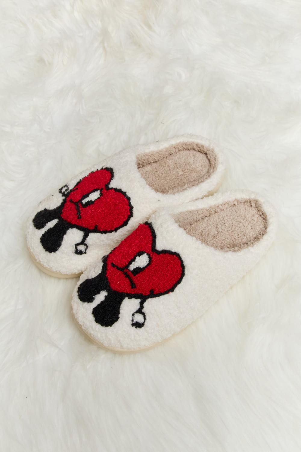 Melody Love Heart Print Plush Slippers BLUE ZONE PLANET