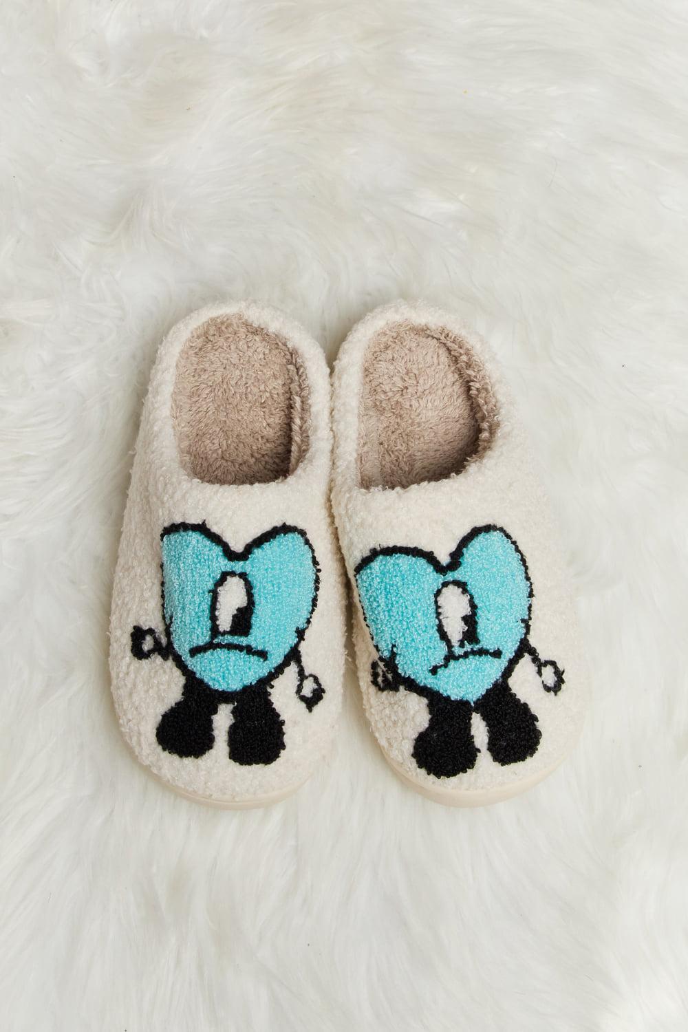 Melody Love Heart Print Plush Slippers BLUE ZONE PLANET