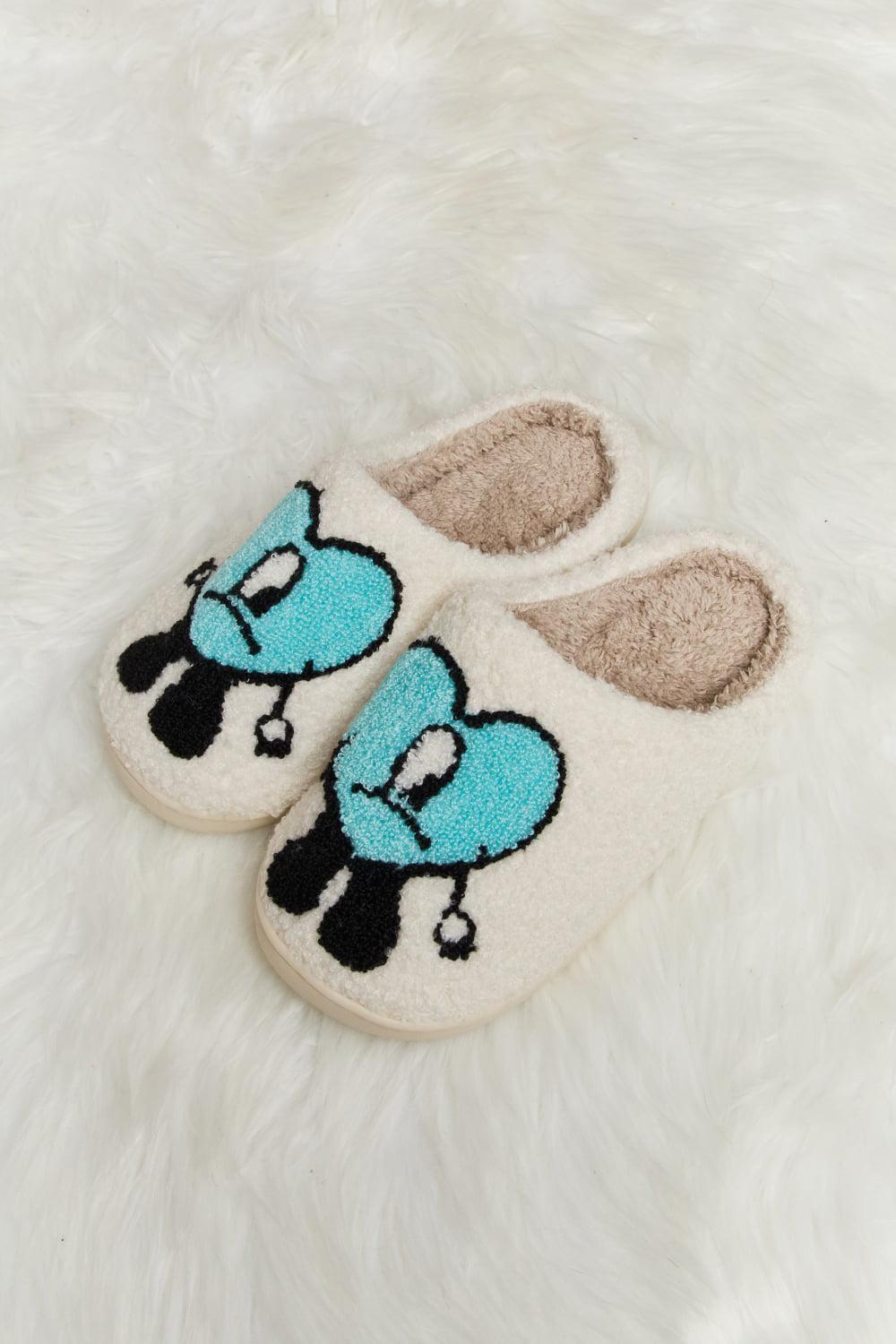 Melody Love Heart Print Plush Slippers BLUE ZONE PLANET