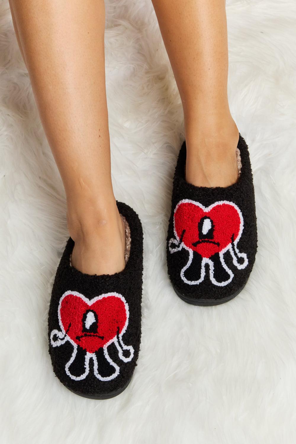 Melody Love Heart Print Plush Slippers BLUE ZONE PLANET