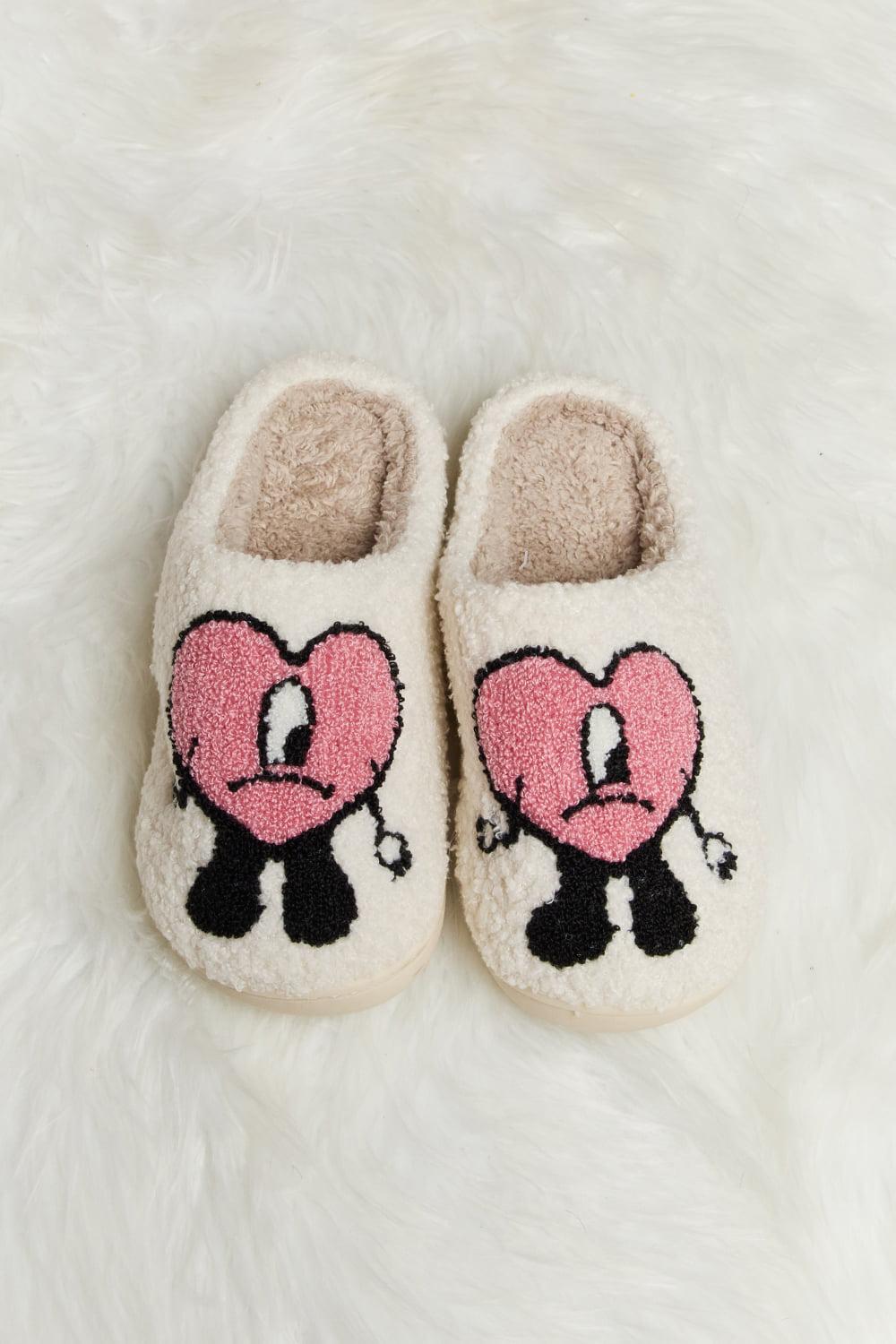 Melody Love Heart Print Plush Slippers BLUE ZONE PLANET