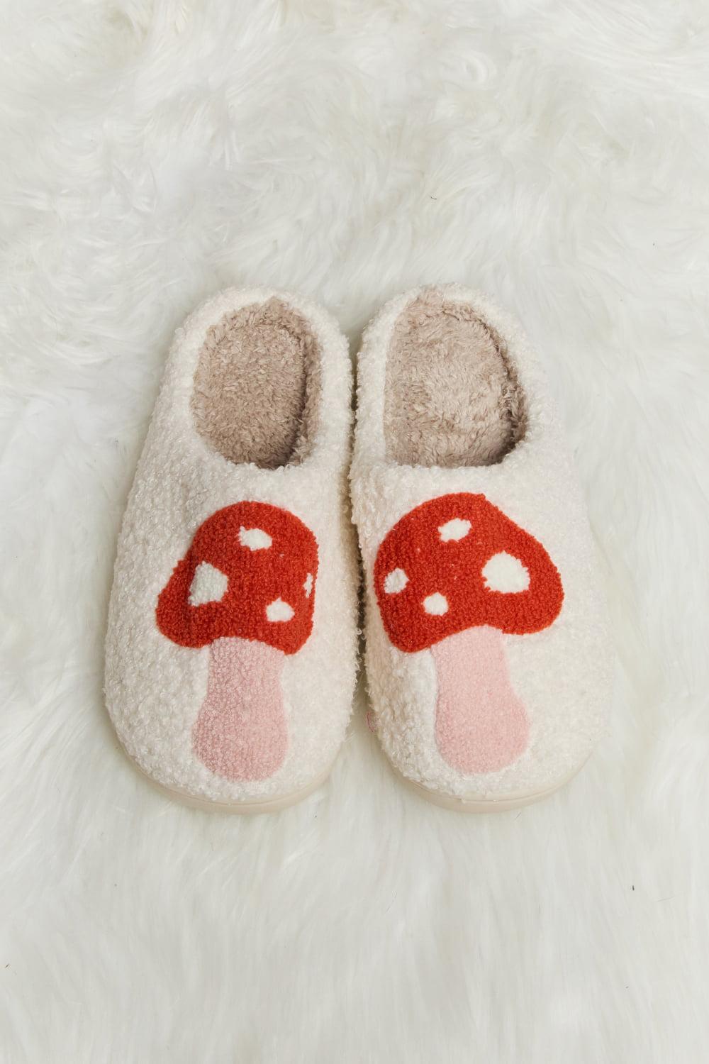 Melody Mushroom Print Plush Slide Slippers BLUE ZONE PLANET