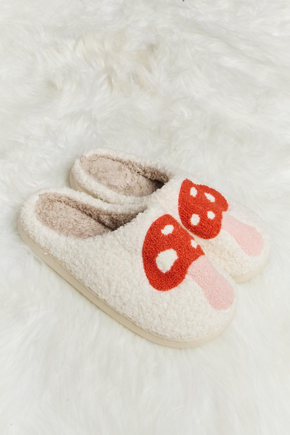 Melody Mushroom Print Plush Slide Slippers BLUE ZONE PLANET