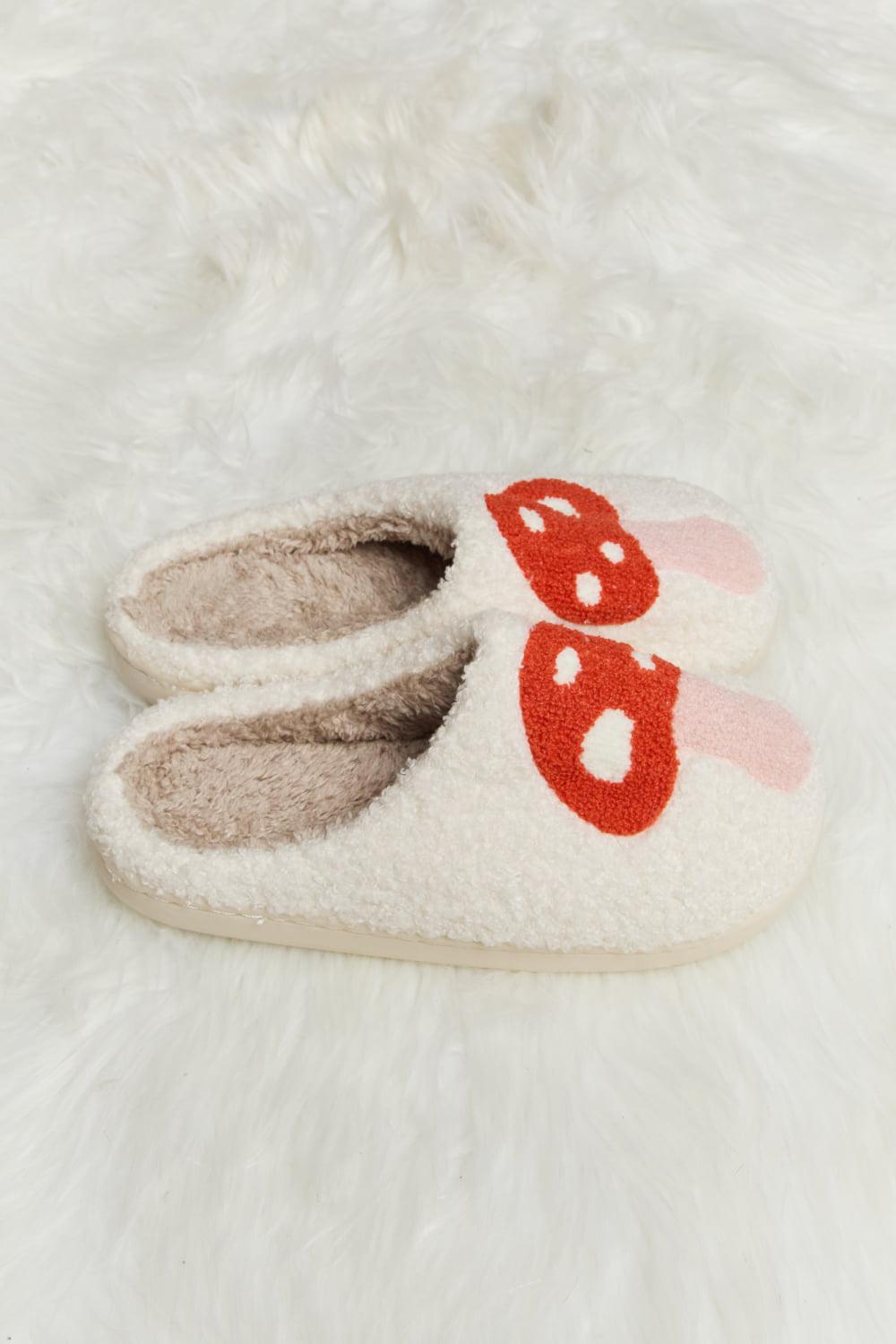 Melody Mushroom Print Plush Slide Slippers BLUE ZONE PLANET