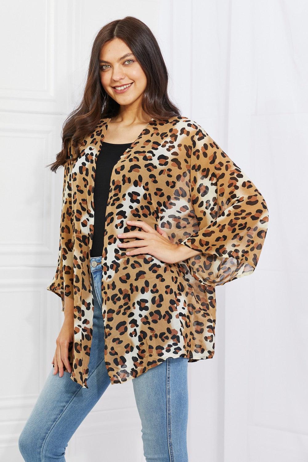 Melody Wild Muse Full Size Animal Print Kimono in Camel BLUE ZONE PLANET