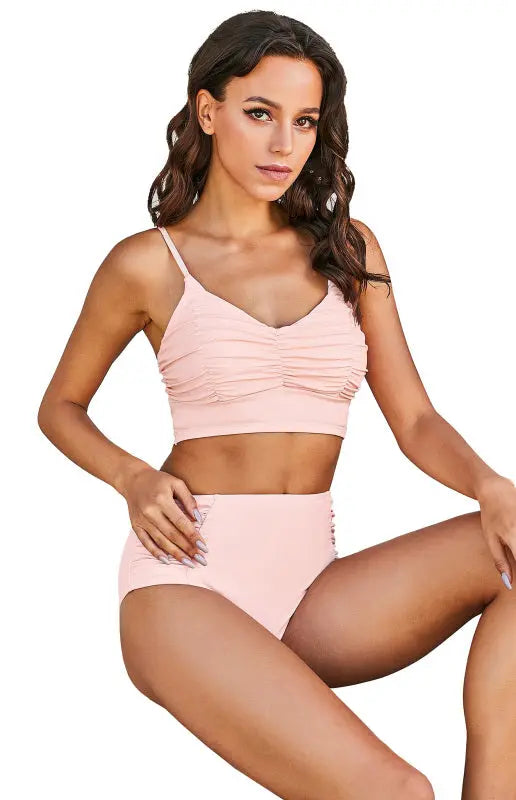 Mia's Stretch Gathered High Waist Bikini Set BLUE ZONE PLANET