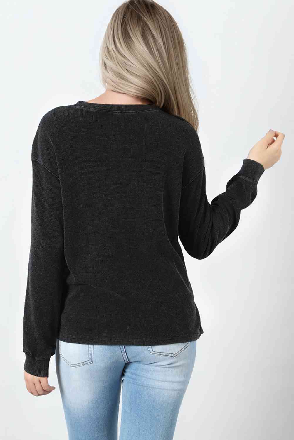 Mineral Washed Round Neck Dropped Shoulder Sweatshirt BLUE ZONE PLANET